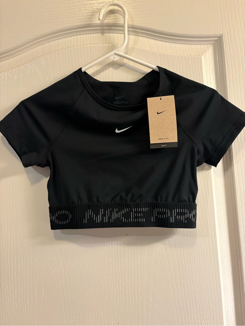 Nike Black Pro Crop Top with Elastic Logo Hem - Picture 3 of 11